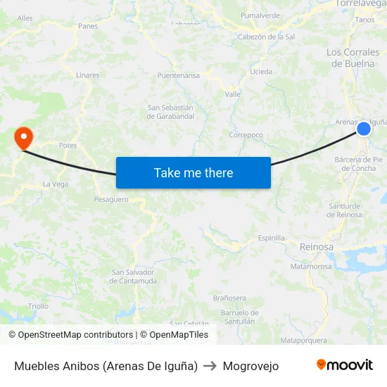 Muebles Anibos (Arenas De Iguña) to Mogrovejo map