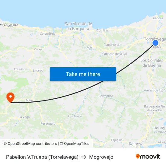 Pabellon V.Trueba (Torrelavega) to Mogrovejo map