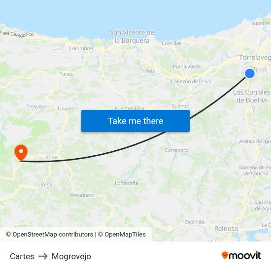 Cartes to Mogrovejo map