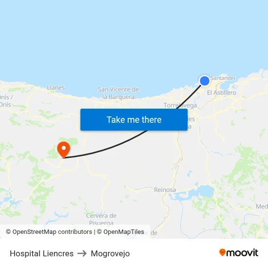 Hospital Liencres to Mogrovejo map
