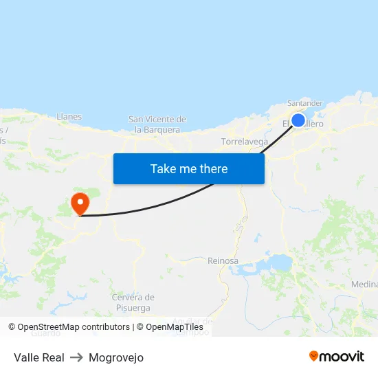 Valle Real to Mogrovejo map