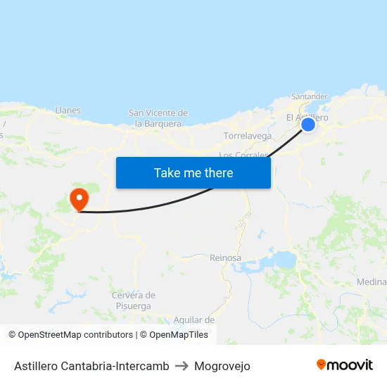 Astillero Cantabria-Intercamb to Mogrovejo map