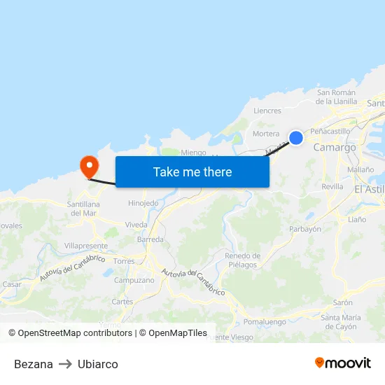 Bezana to Ubiarco map