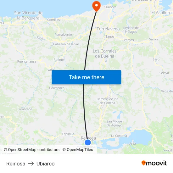 Reinosa to Ubiarco map