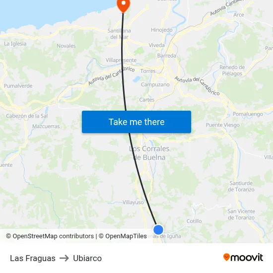Las Fraguas to Ubiarco map