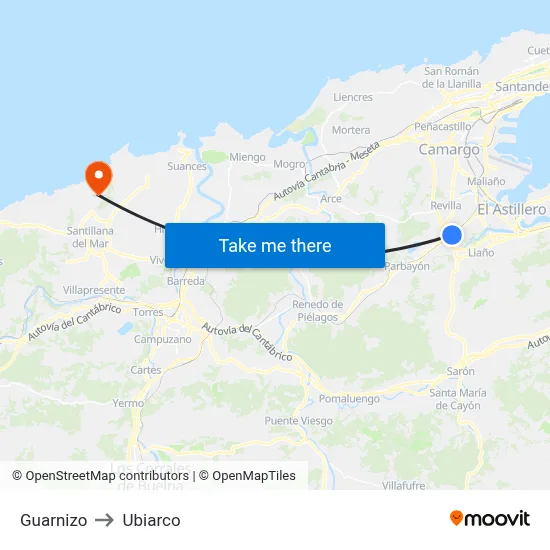 Guarnizo to Ubiarco map