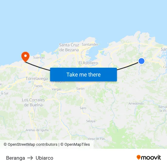 Beranga to Ubiarco map