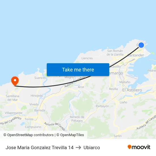 Jose Maria Gonzalez Trevilla 14 to Ubiarco map