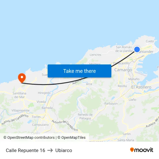 Calle Repuente 16 to Ubiarco map