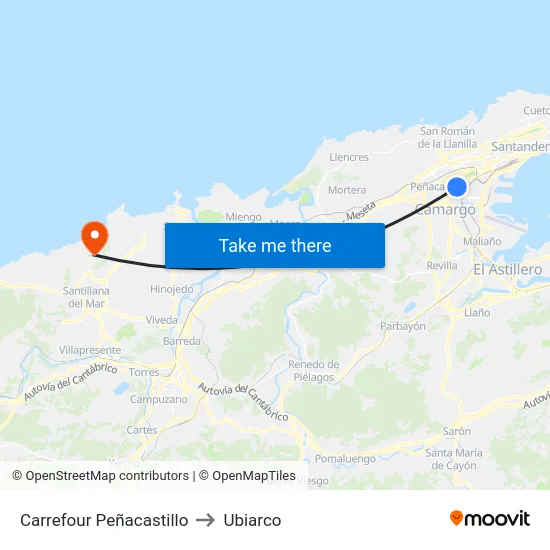 Carrefour Peñacastillo to Ubiarco map