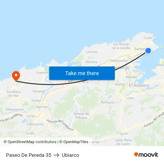 Paseo De Pereda 35 to Ubiarco map