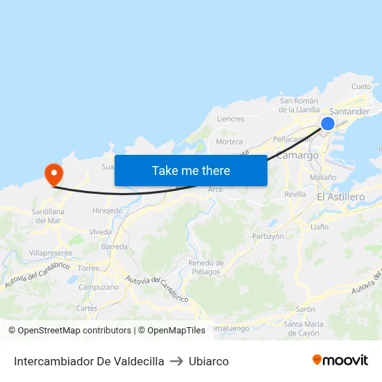 Intercambiador De Valdecilla to Ubiarco map