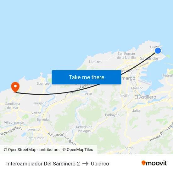 Intercambiador Del Sardinero 2 to Ubiarco map