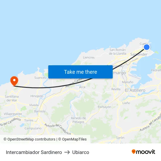 Intercambiador Sardinero to Ubiarco map