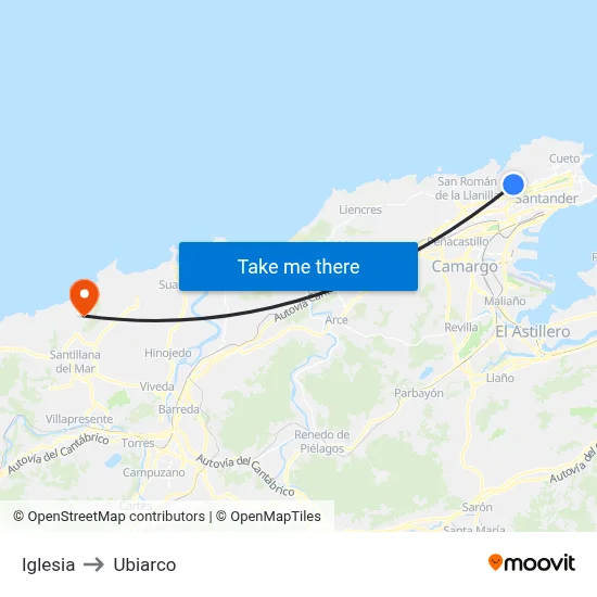 Iglesia to Ubiarco map