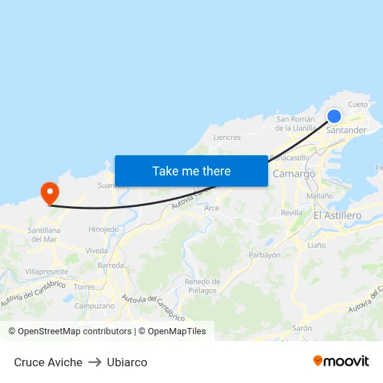 Cruce Aviche to Ubiarco map
