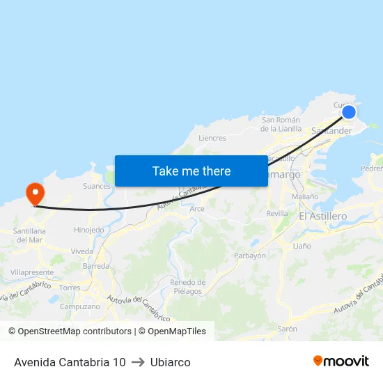 Avenida Cantabria 10 to Ubiarco map