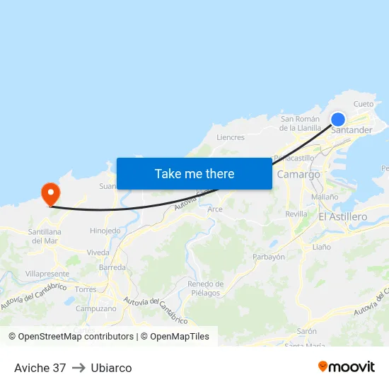 Aviche 37 to Ubiarco map