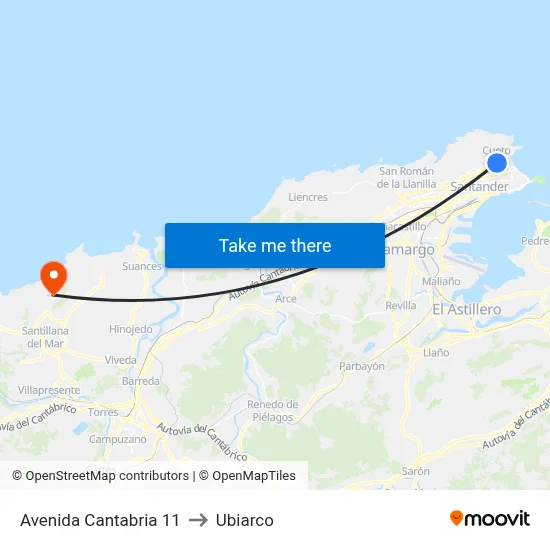 Avenida Cantabria 11 to Ubiarco map