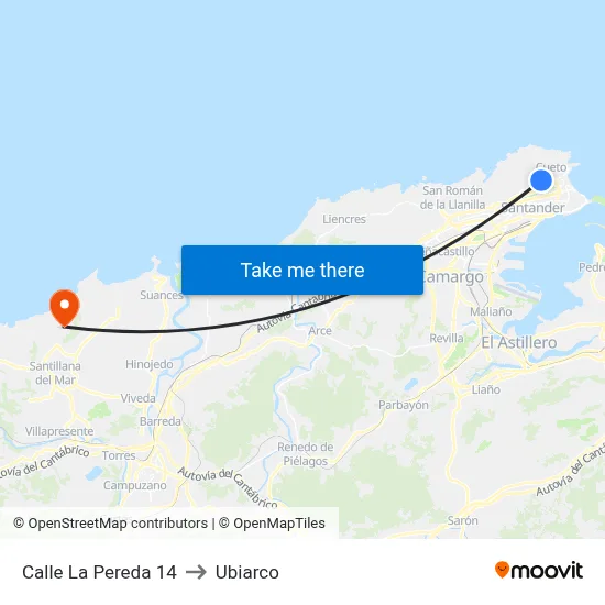 Calle La Pereda 14 to Ubiarco map