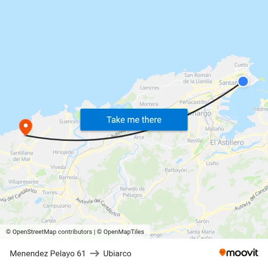 Menendez Pelayo 61 to Ubiarco map