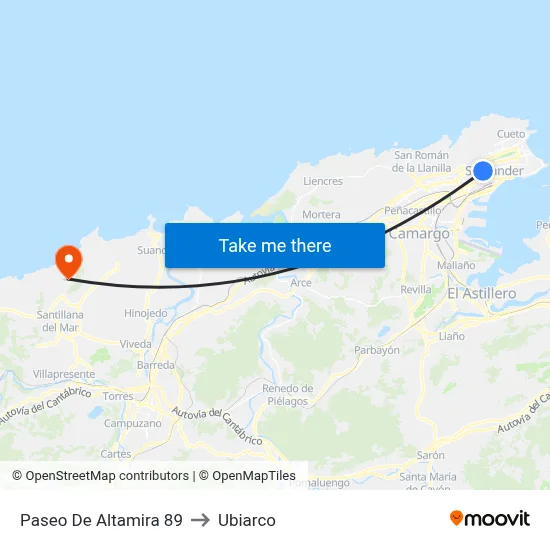 Paseo De Altamira 89 to Ubiarco map