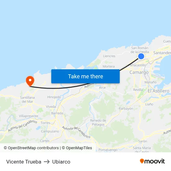 Vicente Trueba to Ubiarco map
