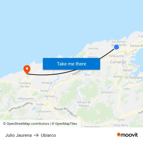 Julio Jaurena to Ubiarco map