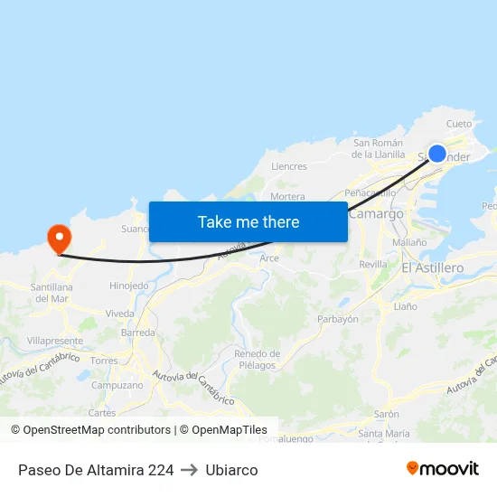 Paseo De Altamira 224 to Ubiarco map