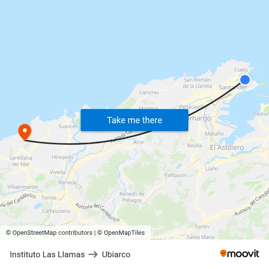 Instituto Las Llamas to Ubiarco map