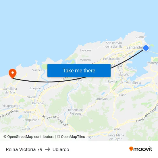 Reina Victoria 79 to Ubiarco map