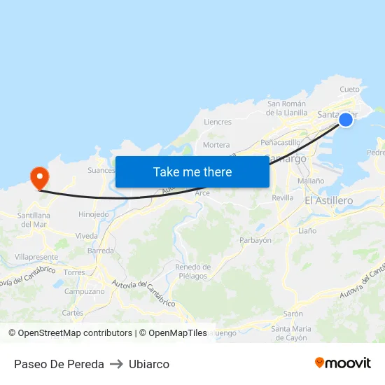 Paseo De Pereda to Ubiarco map