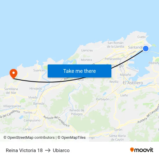 Reina Victoria 18 to Ubiarco map