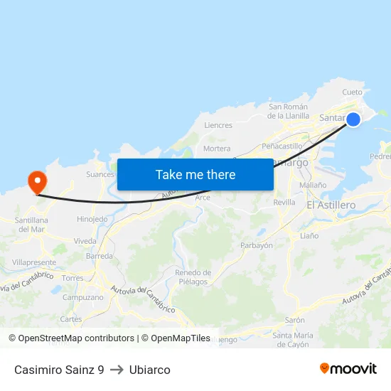 Casimiro Sainz 9 to Ubiarco map