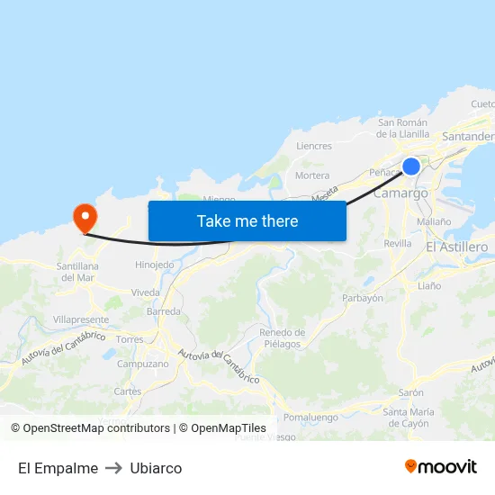 El Empalme to Ubiarco map