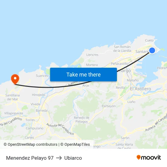 Menendez Pelayo 97 to Ubiarco map