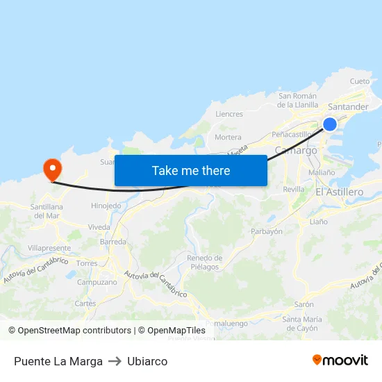 Puente La Marga to Ubiarco map