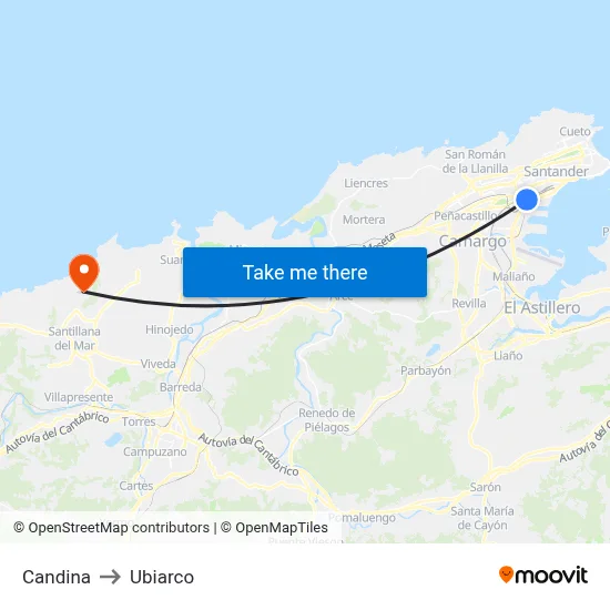 Candina to Ubiarco map