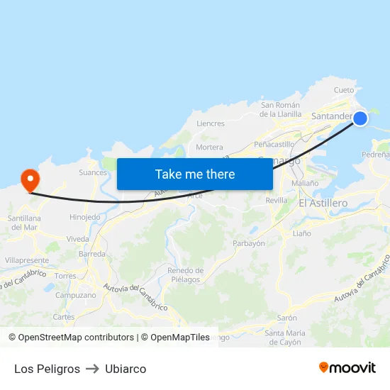 Los Peligros to Ubiarco map