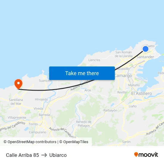 Calle Arriba 85 to Ubiarco map
