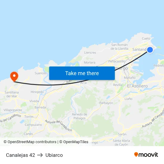 Canalejas 42 to Ubiarco map