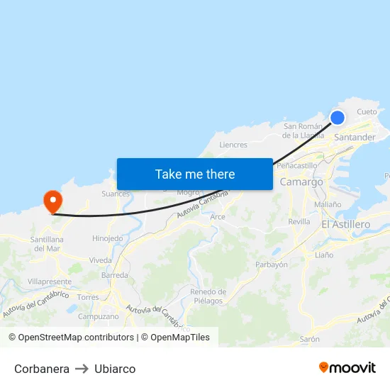 Corbanera to Ubiarco map