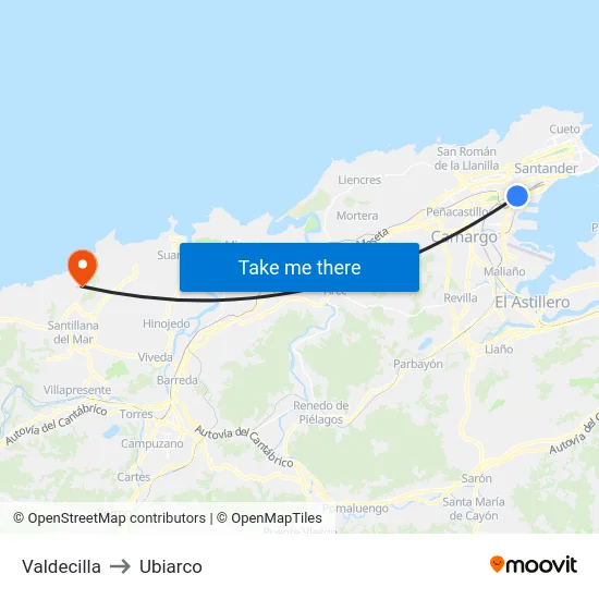 Valdecilla to Ubiarco map