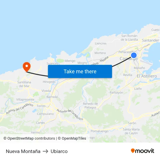 Nueva Montaña to Ubiarco map