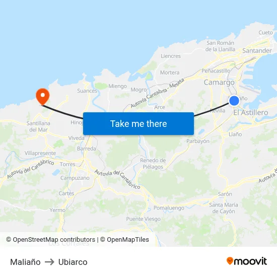 Maliaño to Ubiarco map