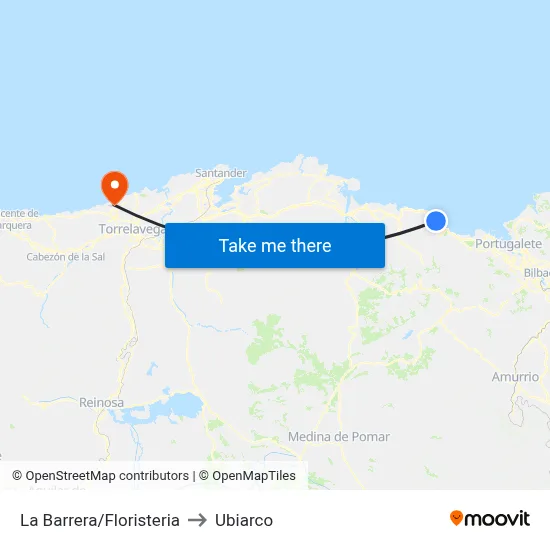 La Barrera/Floristeria to Ubiarco map