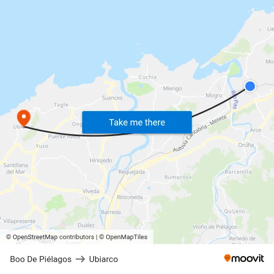 Boo De Piélagos to Ubiarco map