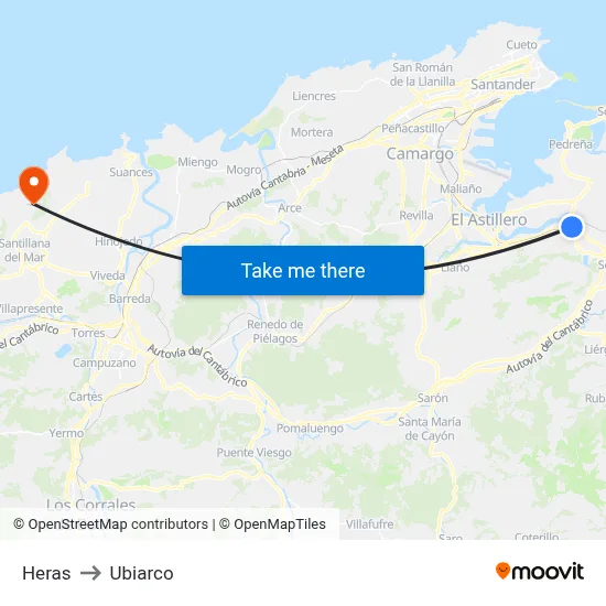 Heras to Ubiarco map