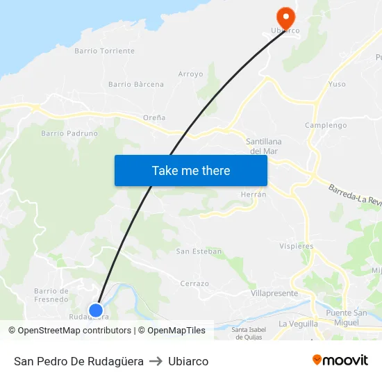 San Pedro De Rudagüera to Ubiarco map