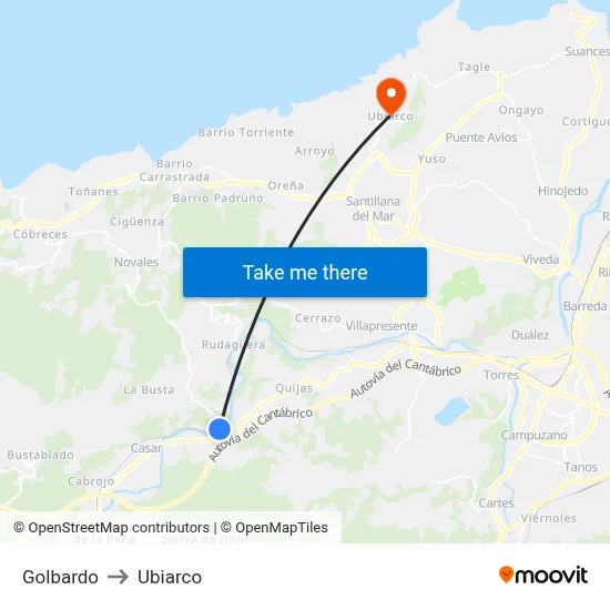 Golbardo to Ubiarco map